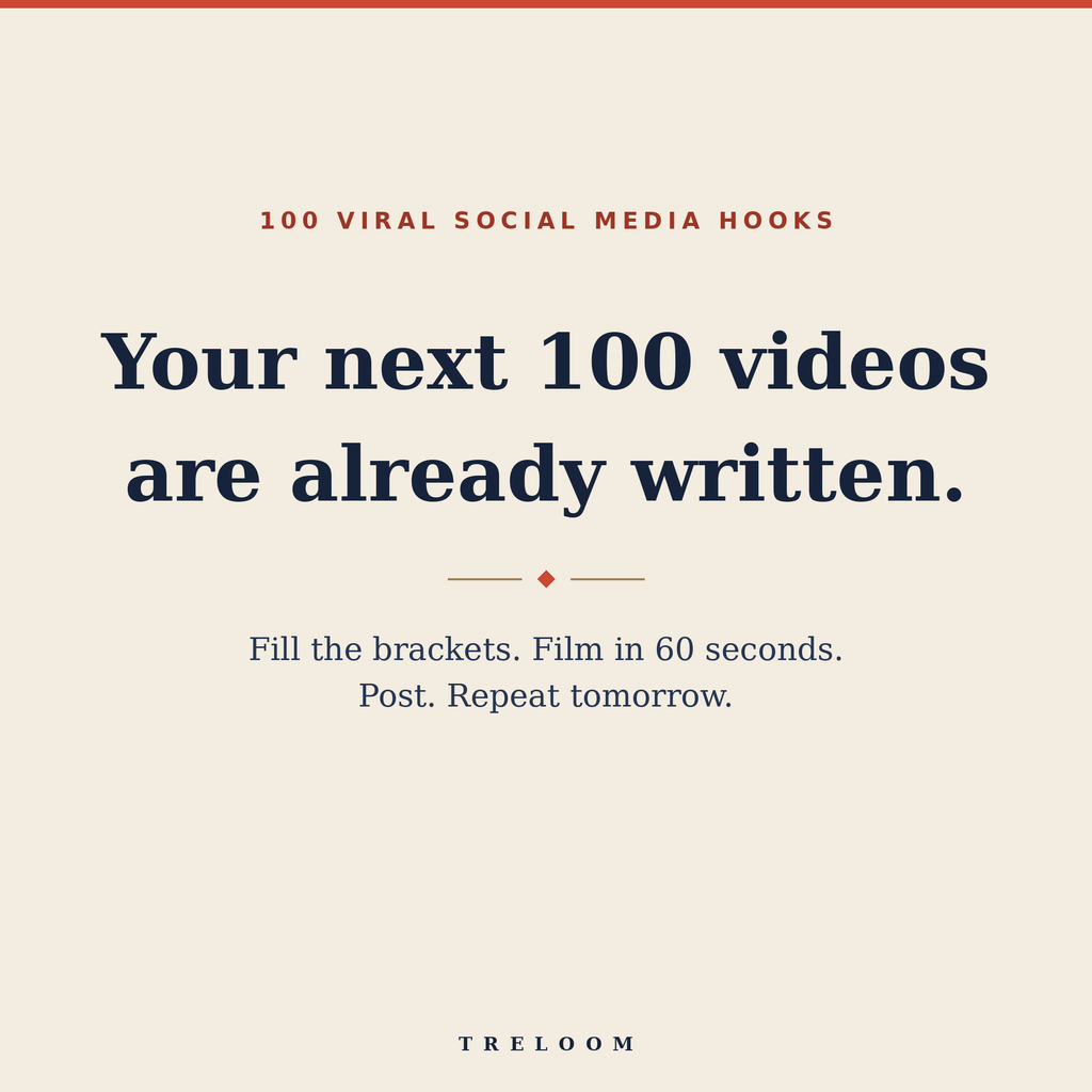 Your next 100 videos are already written — fill the brackets, film in 60 seconds, post, repeat tomorrow