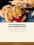 The Sourdough Discard Scone & Muffin Handbook — Treloom PDF guide cover, split scone with jam