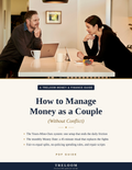 How to Manage Money as a Couple (Without Conflict) — Treloom PDF guide cover: couple talking calmly over laptops and coffee at their kitchen island, with the Yours-Mine-Ours system, monthly Money Date, and fair-split promises