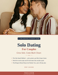 Solo Dating for Couples — Treloom PDF guide cover: couple laughing together on the couch, holding hands, with the Solo Spark Method, word-for-word scripts, 30 solo date ideas, and the Bring-It-Home Ritual